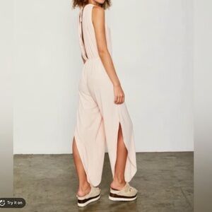 Dance & Marvel Ribbed Cream Jumpsuit with Side Slits